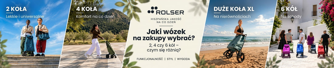 Wózki na zakupy Rolser – porównanie 2, 4 i 6 kół oraz dużych kół XL