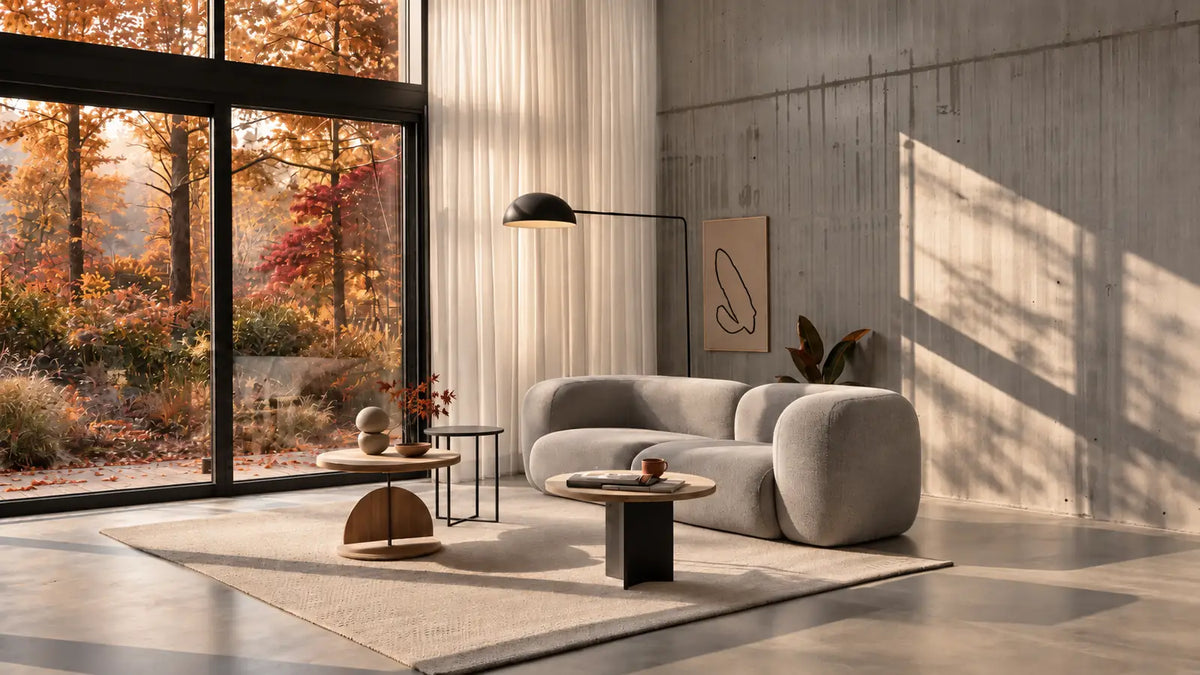 Jesienne wnętrze z designerskimi dodatkami i dekoracjami do domu