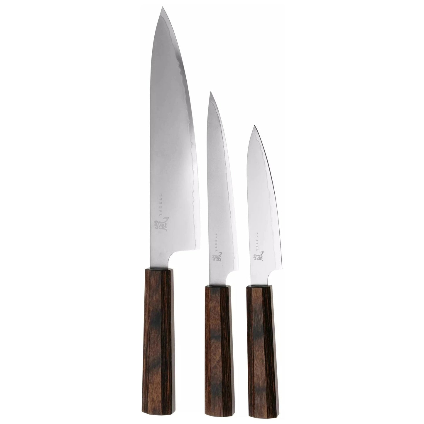 Zestaw 3 japońskich noży kuchennych Hana: szefa kuchni, uniwersalny, santoku mały widok główny