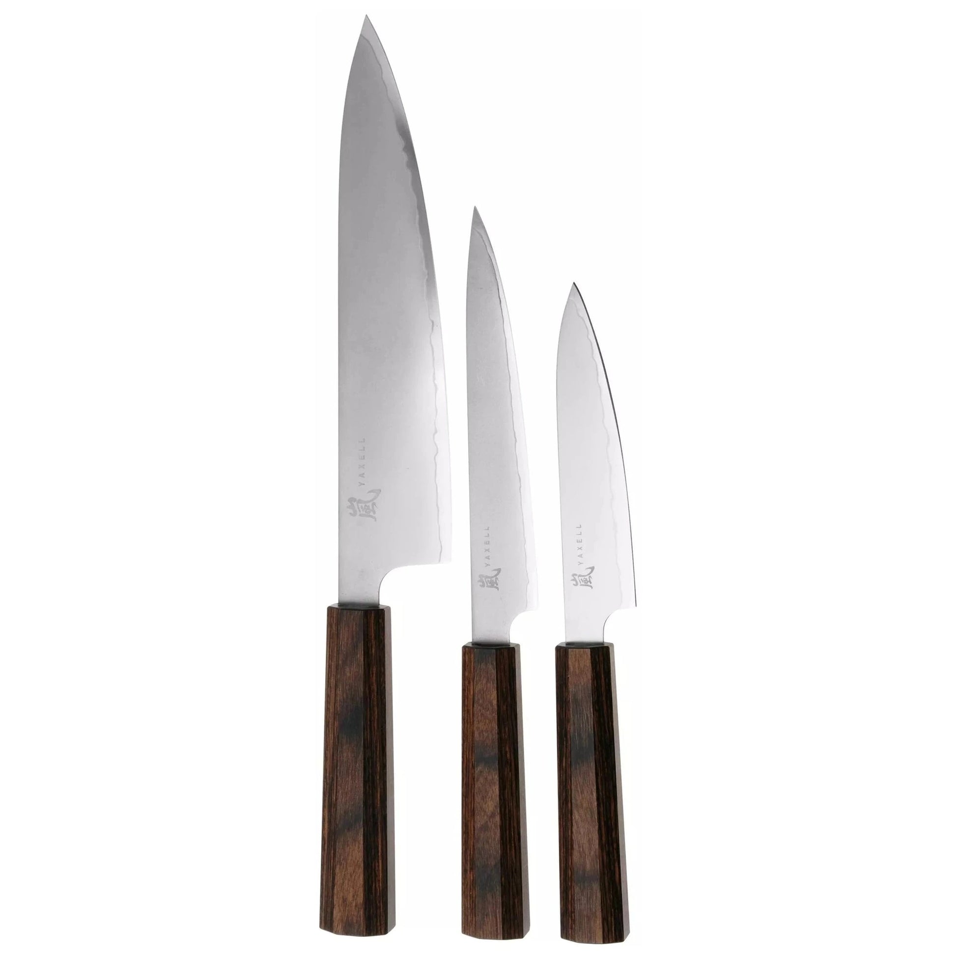 Zestaw 3 japońskich noży kuchennych Hana: szefa kuchni, uniwersalny, santoku mały widok główny